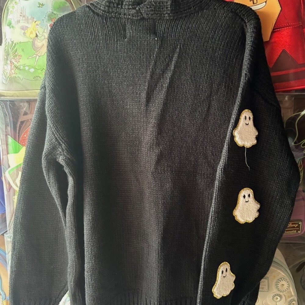 Chic Wish Ghost Patch Buttoned Knit Halloween Cardigan Black Women Size L XL - Picture 2 of 7